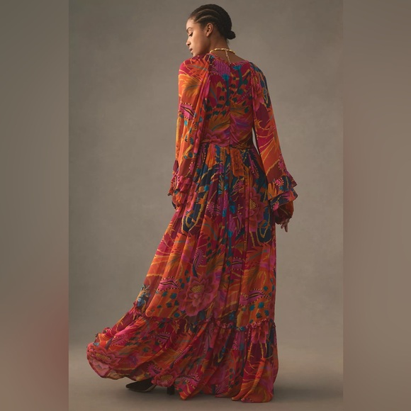 Anthropologie Farm Rio Vintage Wave Long-Sleeve Maxi Dress -XL - Picture 7 of 14